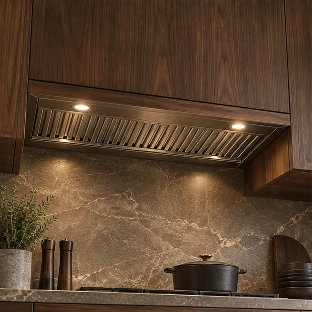Illustrative integrated cabinet hood